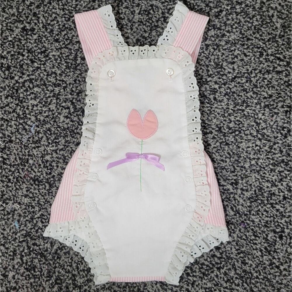 Vintage Tulip Eyelet Lace Striped Romper